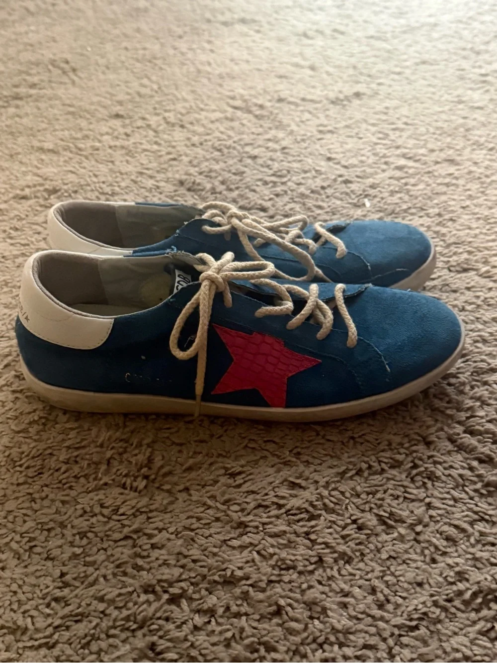 Golden Goose Women’s Blue Suede Sneakers with Pink Star